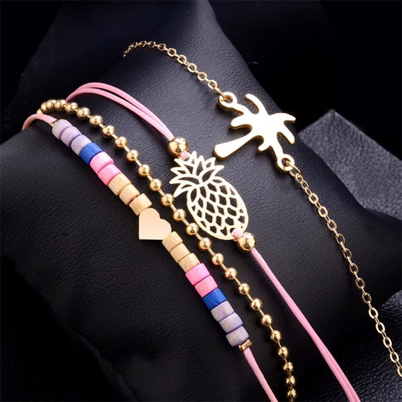 5 Pcs Bracelet Set w/ Pineapple & Palm Tree - Picture 5 of 8